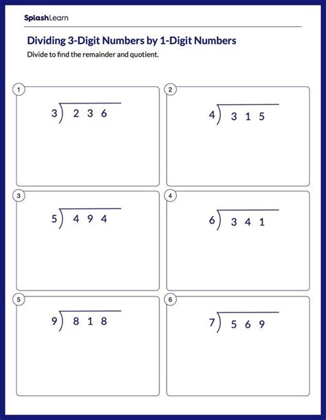 dividing three digit numbers|Division of 3 digit numbers (practice) .